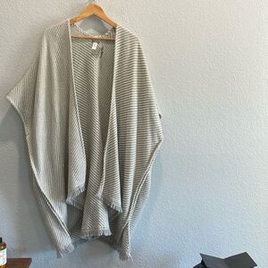 NEW Aerie Gray & White Striped Fringe Shawl Shrug Cardigan One Size